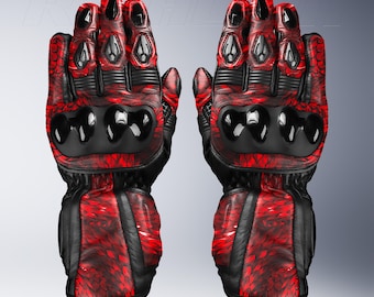 Dragon Red Scales Leather Motorcycle Racing Gloves with Safety Armor