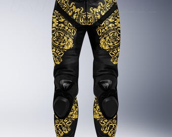 Royal Motorcycle Racing Leather Pant, Removable Protections, Custom Design