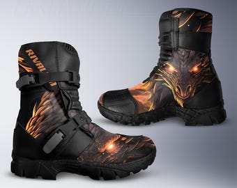 Dragon Leather Motorcycle Racing Boots, Custom Design, Safety Armour