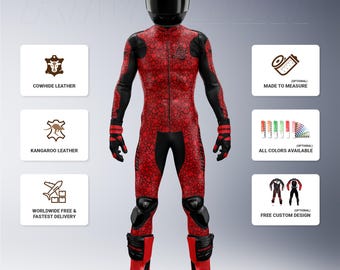 Valentine Heart Pattern Motorcycle Leather Racing Suit, Cowhide and Kangaroo Leather, Custom Design