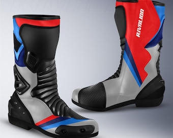 BMW S1000RR Leather Motorcycle Racing Boots, Custom Design, Safety Armor