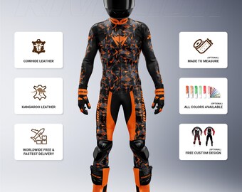 KTM Orange Motorcycle Racing Suit Cowhide and Kangaroo Leather, Custom Design