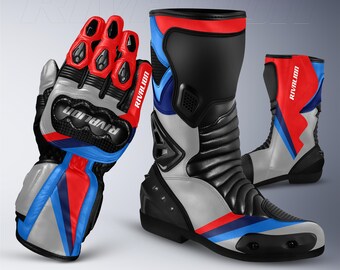 BMW S1000RR Leather Motorcycle Racing Gloves and Boots - Custom Design Available