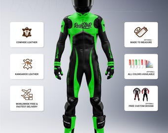Custom Kawasaki Ninja ZX10R Motorcycle Racing Suit: Cowhide or Kangaroo Leather