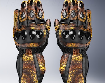 Dragon Scales Leather Motorcycle Racing Gloves with Safety Armor