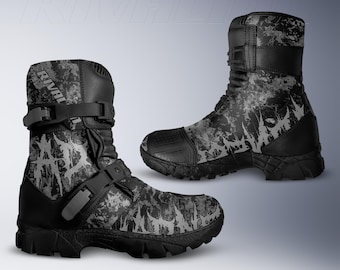 AD Gray Leather Motorcycle Race Boots, Safety Armor, Custom Fit