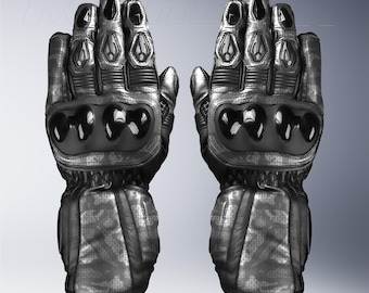 Custom Camo Leather Motorcycle Racing Gloves with Safety Armor