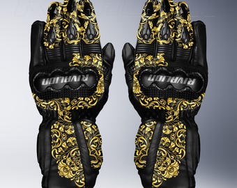 Royal Motorcycle Leather Racing Gloves with Safety Armor, Custom Design
