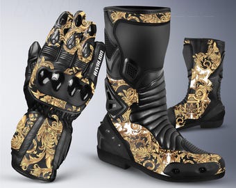 Royal Star Armored Leather Motorcycle Racing Gloves and Boots - Custom Design Available