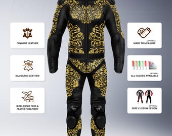 Royal Motorcycle Racing Leather Suit, Removable Protections, Custom Design