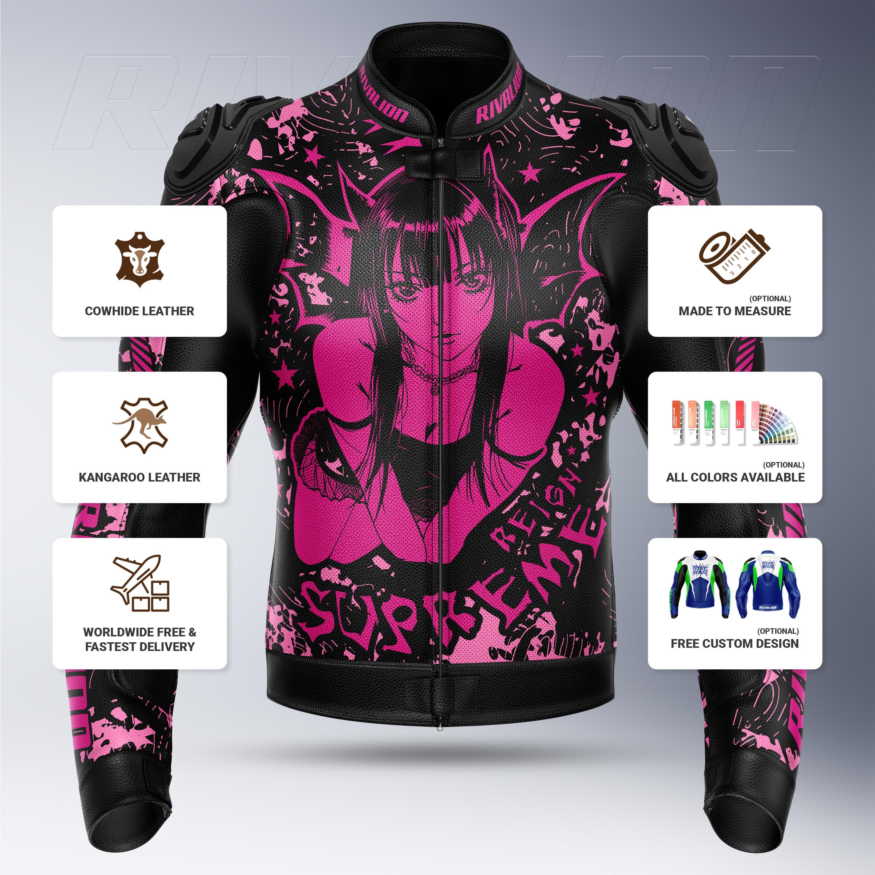 Barbie Pink Women Leather Motorcycle Racing Jacket: Removable ...