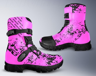 Pink Leather Motorcycle Race Boots, Safety Armor, Custom Fit