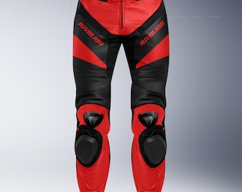 Red & Black Motorcycle Racing Leather Pant: Custom Fit, Removable Protection