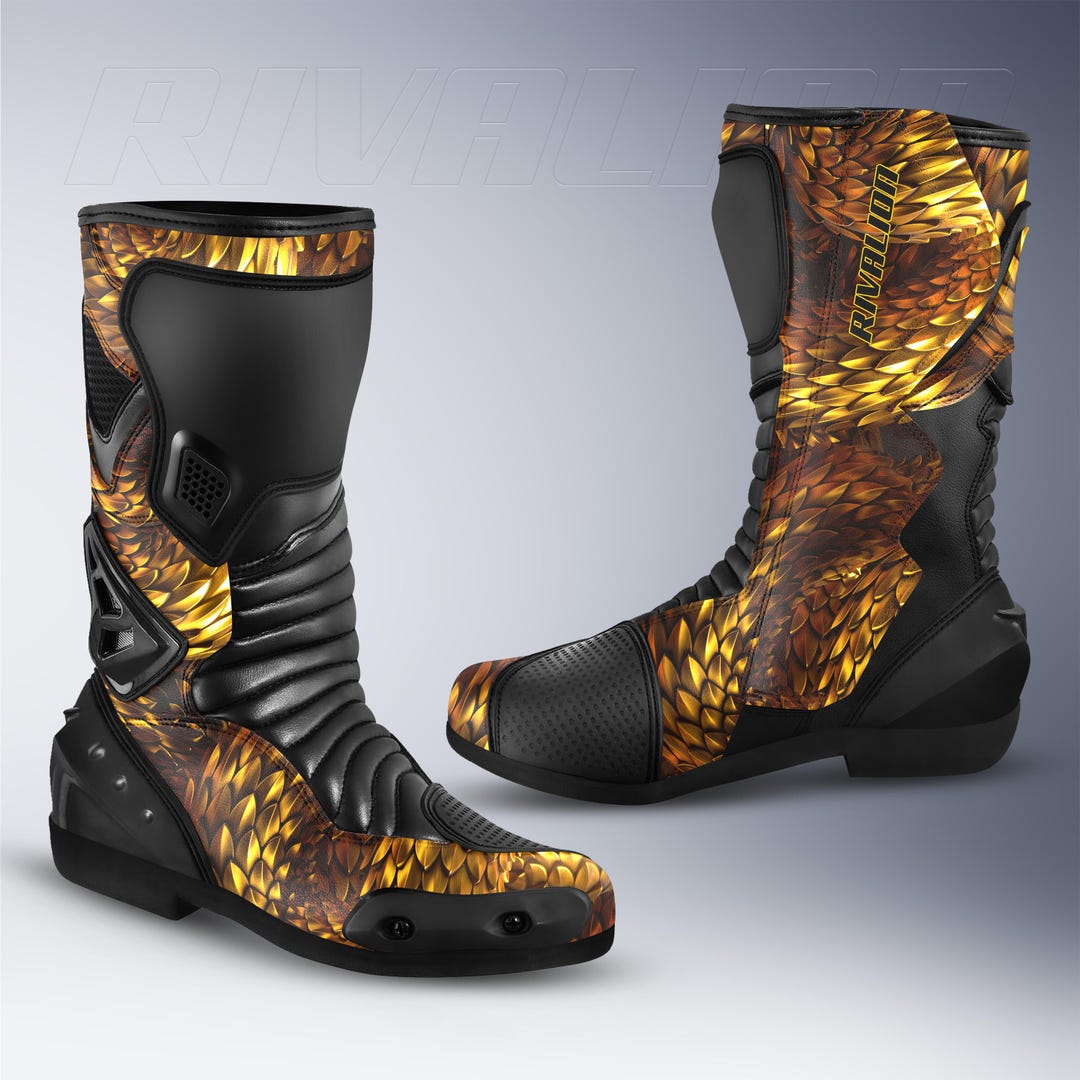Custom Leather Motorcycle Racing Boots: Dragon Scales Design, Safety ...
