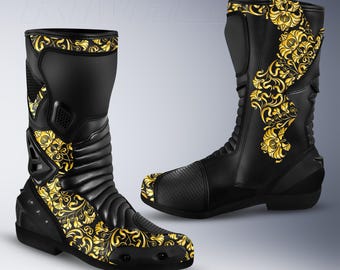 Royal Motorcycle Leather Racing Boots, Safety Armor, Custom Design