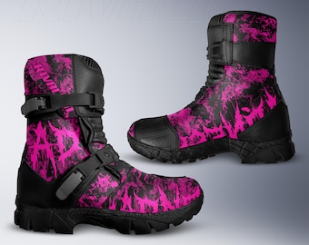 AD Pink Leather Motorcycle Race Boots, Safety Armor, Custom Fit