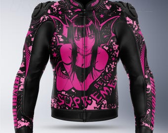 Barbie Pink Women Leather Motorcycle Racing Jacket: Removable Protection