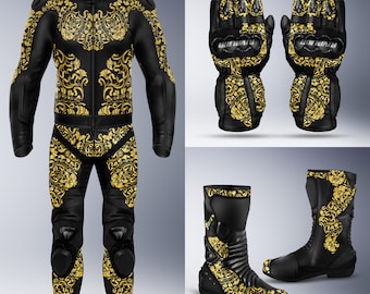 Royal Motorcycle Leather Racing Suit, Gloves & Boots, Custom Design