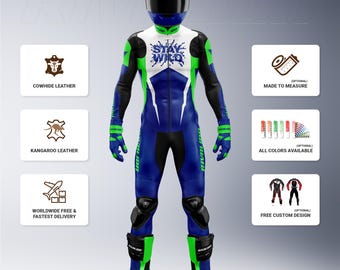 Custom Kawasaki Ninja Motorcycle Leather Race Suit: Cowhide or Kangaroo