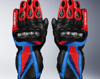 Black BMW Motorcycle Racing Leather Gloves, Safety Armored, Custom Fit