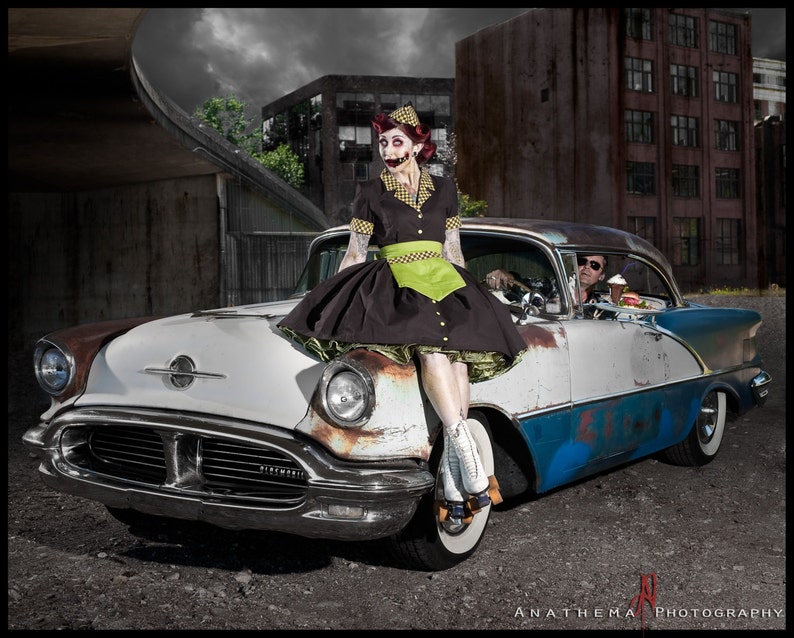Zombie Pinup Car Hop Retro 50s Waitress Dress Apron and Hat - Etsy