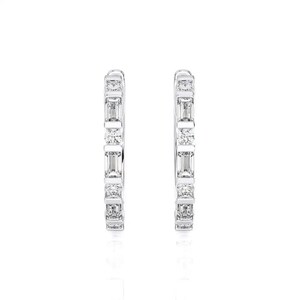 1/5 CTW Baguette & Round Diamond Classic Huggie Earring | Baguette Diamond Huggie Earrings | 14k Diamond Huggie Earrings | Jewelry Gift