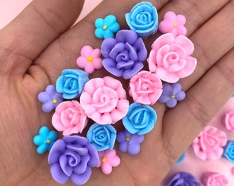 30 Unicorn Icing Flowers  - Royal Icing Flowers - Unicorn Cake Toppers - Purple Flowers - Sprinkles - Sugar Flowers - Cupcake Toppers