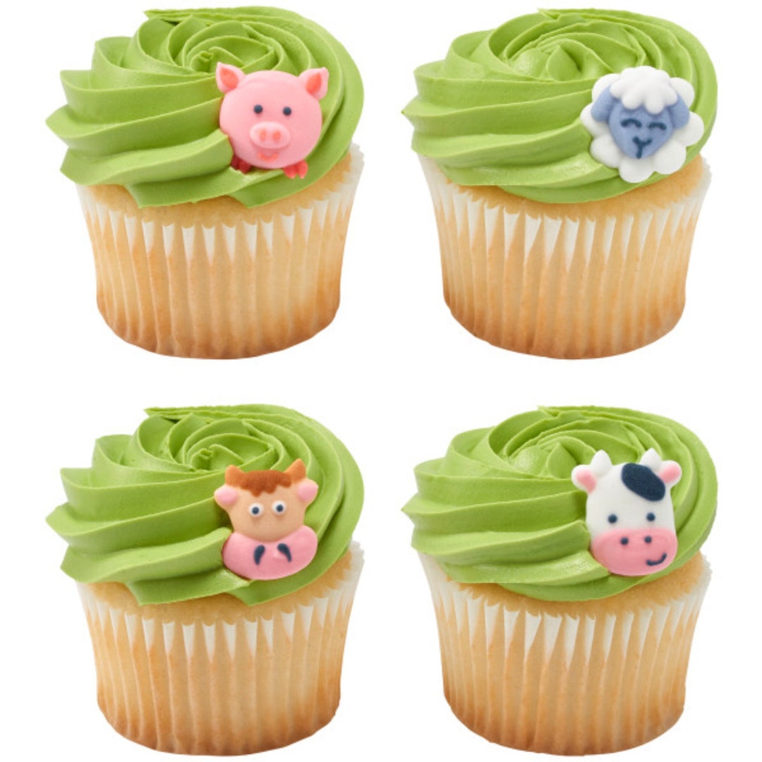 12 Farm Animal Icing Toppers Barnyard Birthday Party Farm Animal Cupcake Toppers Royal Icing