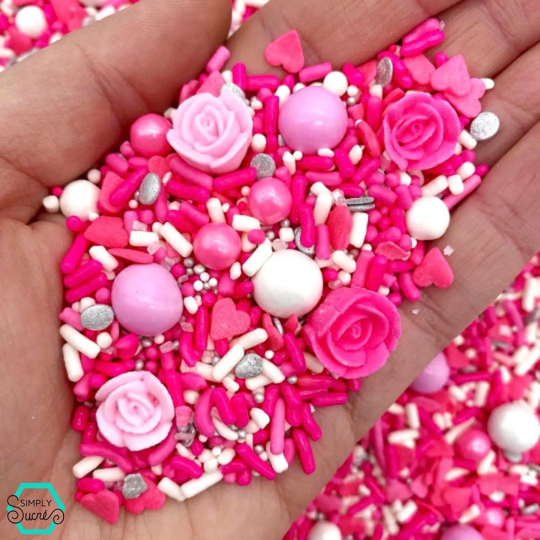 Pink Valentine Sprinkle Mix: Edible Heart & Rose Cake Decoration - Etsy