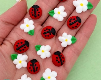 18 toppers de cupcake com joaninhas e flores, joaninhas comestíveis, decoração para festa com tema de joaninha