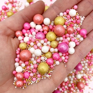 Pink Champagne Sprinkle Mix - Sprinkle Pearls - Edible Pearls - Pink Pearls - Sprinkles - Gold Sprinkles - Rose Gold Sprinkles