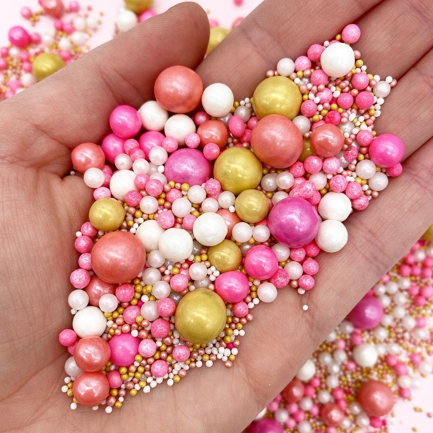 2mm-10mm Mixed (Antique) Gold Sugar Pearls (Balls), 100g Tub