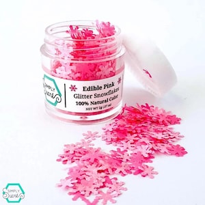Flocons de neige comestibles roses naturels à paillettes : décorations de gâteaux végétaliennes sans colorant
