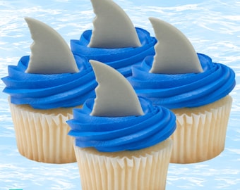 12 Shark Fin Sugar Shapes: Edible Ocean Beach Cake Cupcake Toppers