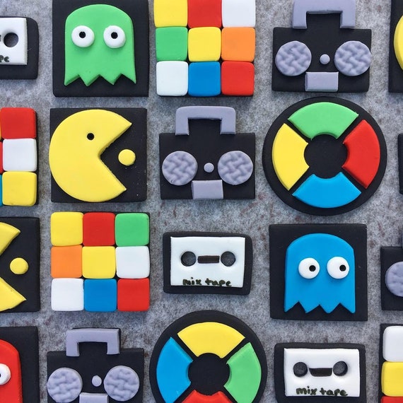 12 80 S Fondant Cupcake Toppers 80 S Party Pacman Etsy