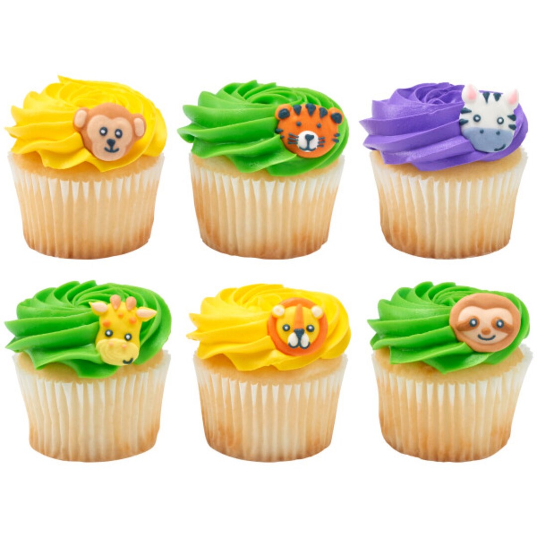 12 Safari Animal Icing Toppers Jungle Birthday Party Safari Animal Cupcake Toppers Royal Icing