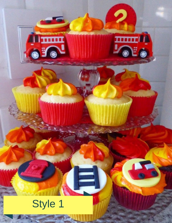 12 Fireman Fondant Cupcake Toppers Firefighter Party Etsy