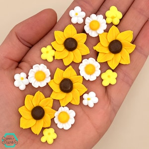 26 Sunflower & Daisy Royal Icing Flowers: Cake Toppers, Floral Dessert Decor