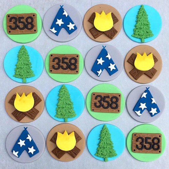 12 Camping Fondant Cupcake Toppers Camping Party Camping Etsy