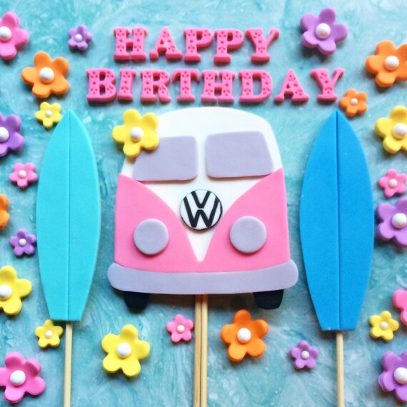 Volkswagen Bus Fondant Cake Set Surfer Cake Surf Party
