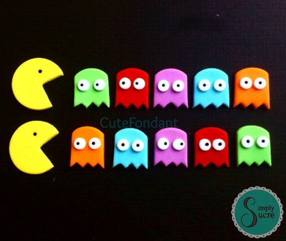12 Pacman Fondant Toppers Birthday Cupcake Toppers Etsy
