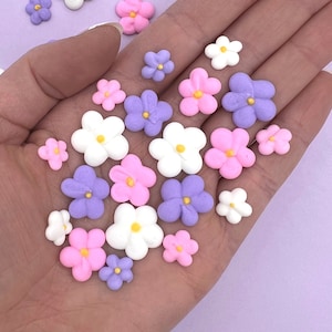 54 Fairy Blossoms Icing Flowers  - Royal Icing Flower - Cake Topper - Purple Flowers - Sprinkles - Sugar Flowers - Cupcake Topper - Edible