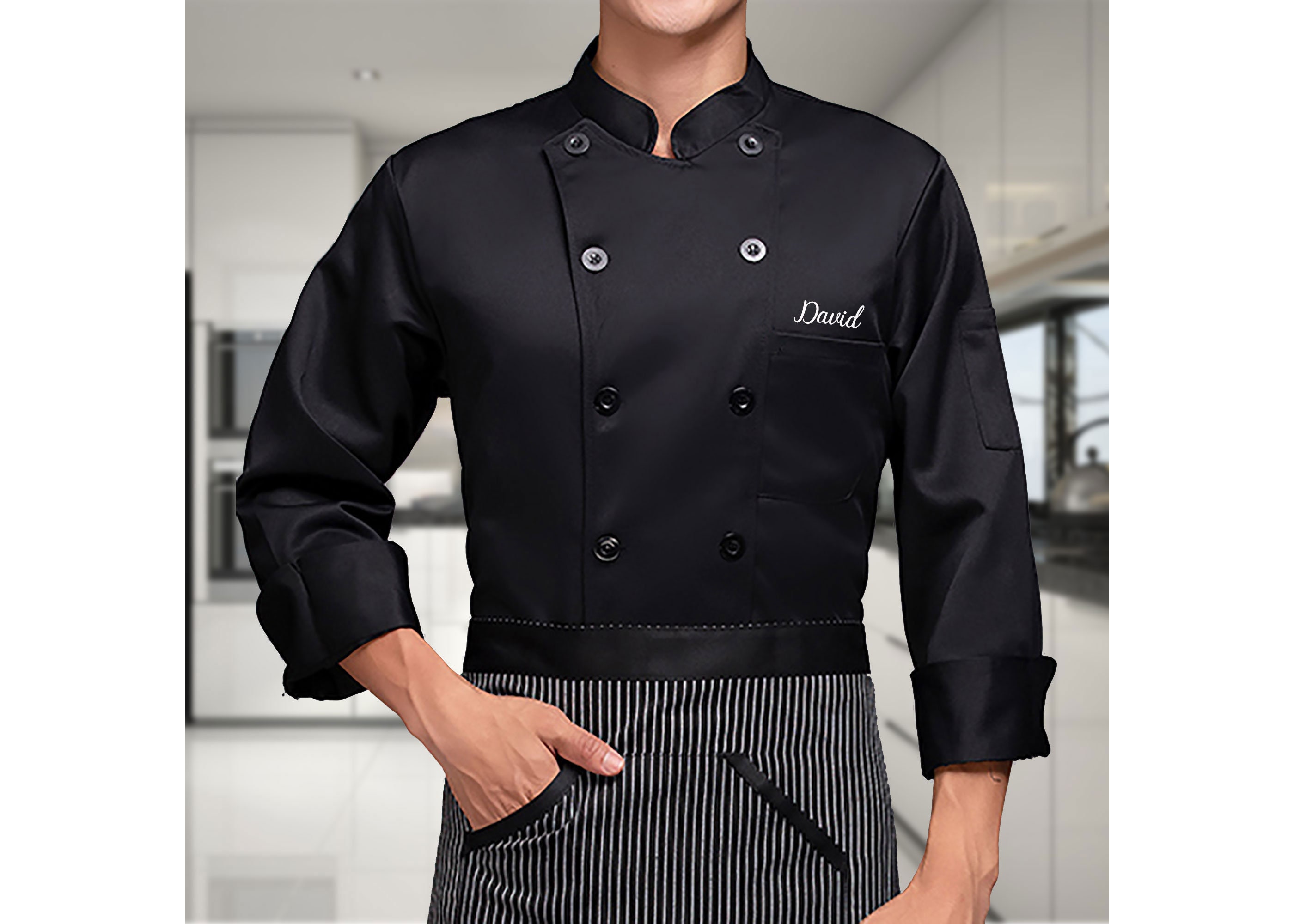 TOPTIE Custom Long Sleeve Button Chef Coat Personalized Heat Transfer or Embroidered Unisex Uniform 