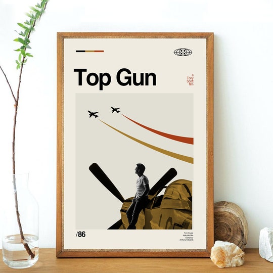 TOP GUN poster vintage inspired, Art Print -mid century movie poster Midcentury