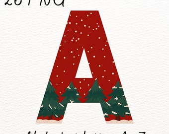 Red Snow Christmas Alphabet PNG – Winter Forest Font (Digital Download)