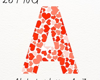 Valentijnsalfabet A–Z PNG | Hartpatroonletters | Clipart liefdesalfabet (digitale download)