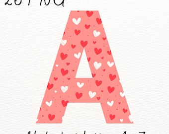 Valentijnsalfabet A–Z PNG | Hartpatroonletters | Clipart liefdesalfabet (digitale download)