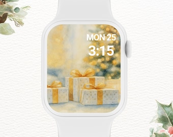 Świąteczna tapeta na Apple Watch, przytulny prezent, akwarelowa tarcza zegarka (pobranie cyfrowe)