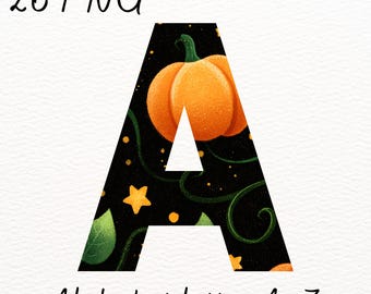 Halloween Alphabet PNG: Pumpkin Star Vine Font (Digital Download)