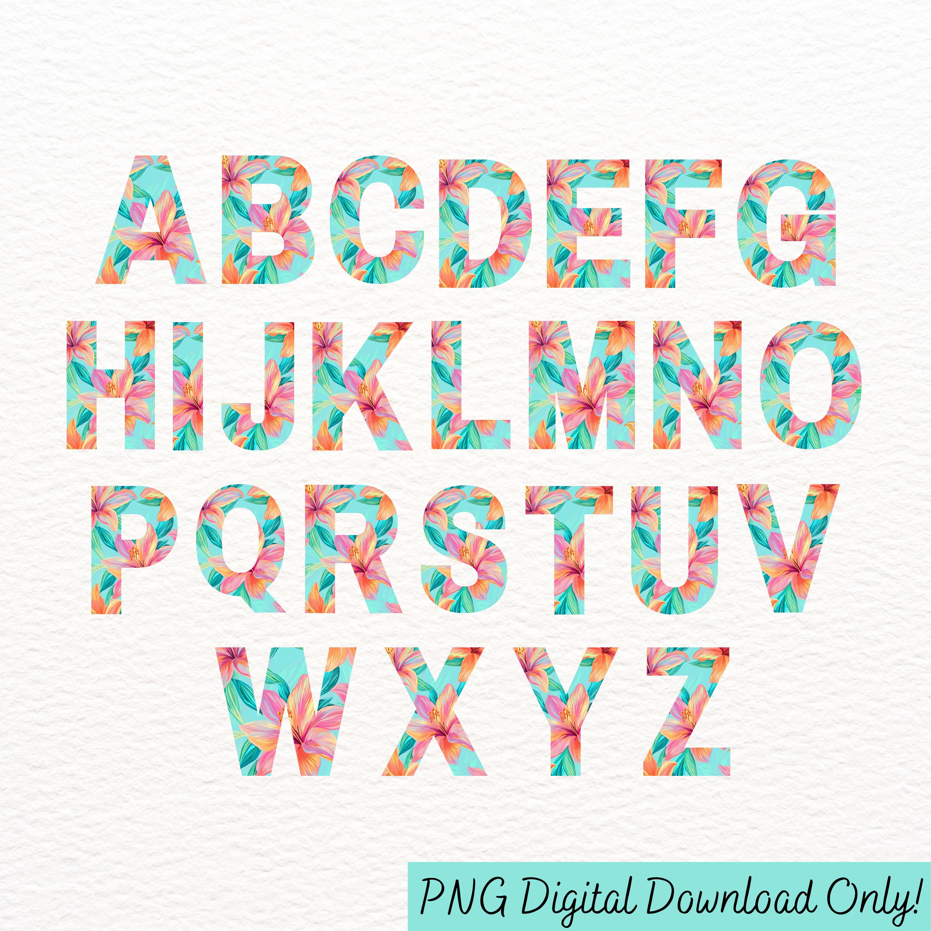 Lily Floral Alphabet PNG: Watercolor Flower Letters (digital Download ...